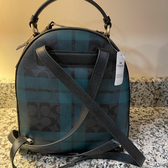 Coach Signature Green & Black Plaid Leather Backpack NEW with tags - Picture 9 of 11